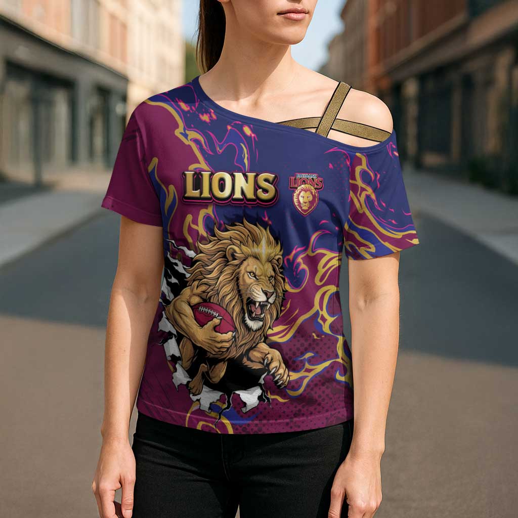 Custom Brisbane Maroon Cross Shoulder Shirt Lions Blazing Fire