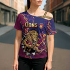 Custom Brisbane Maroon Cross Shoulder Shirt Lions Blazing Fire