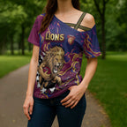 Custom Brisbane Maroon Cross Shoulder Shirt Lions Blazing Fire