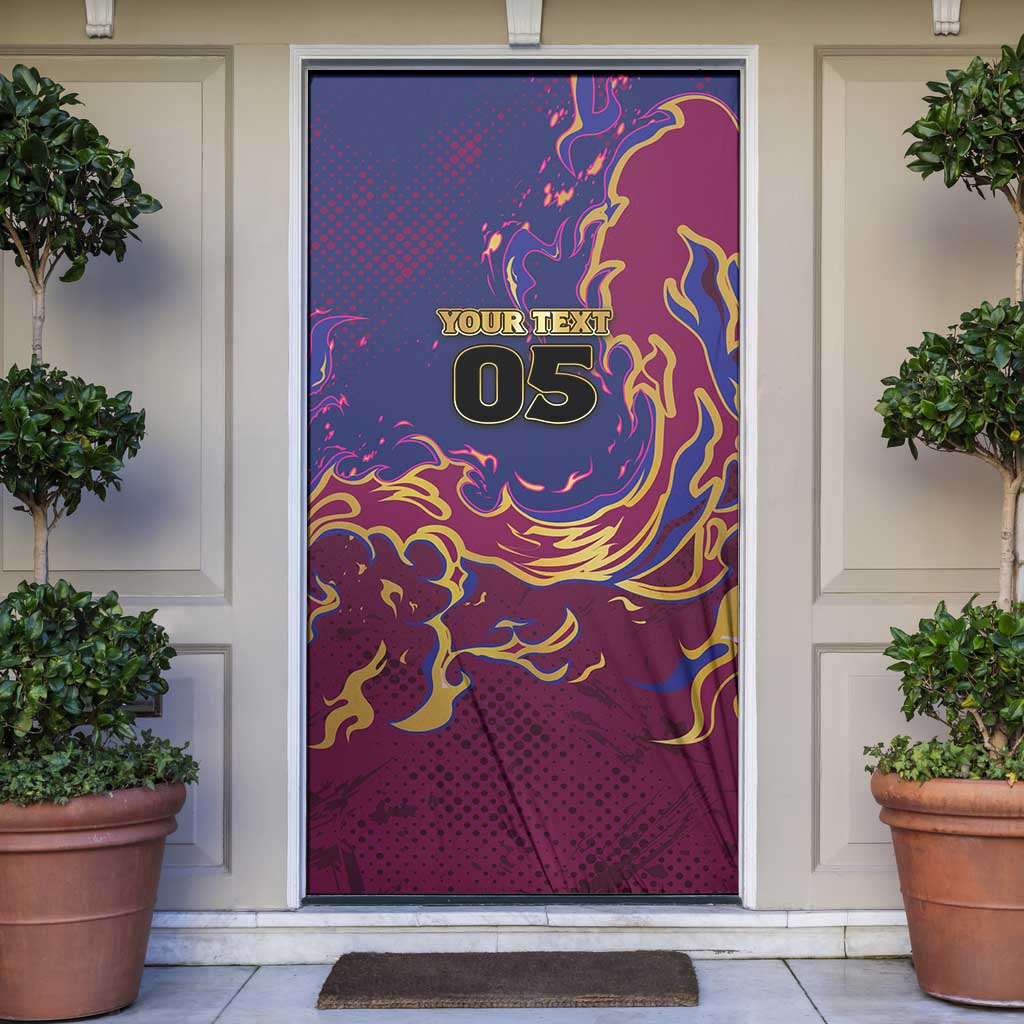 Custom Brisbane Maroon Door Cover Lions Blazing Fire