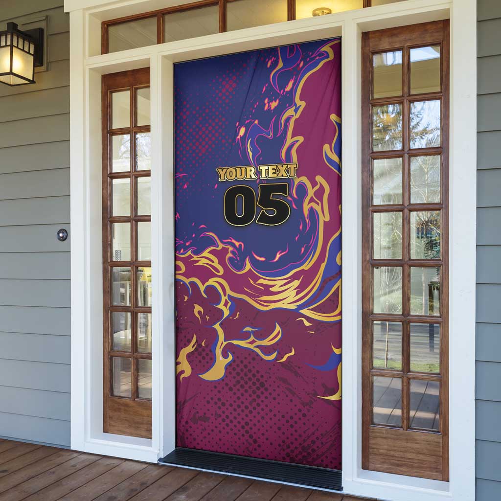 Custom Brisbane Maroon Door Cover Lions Blazing Fire
