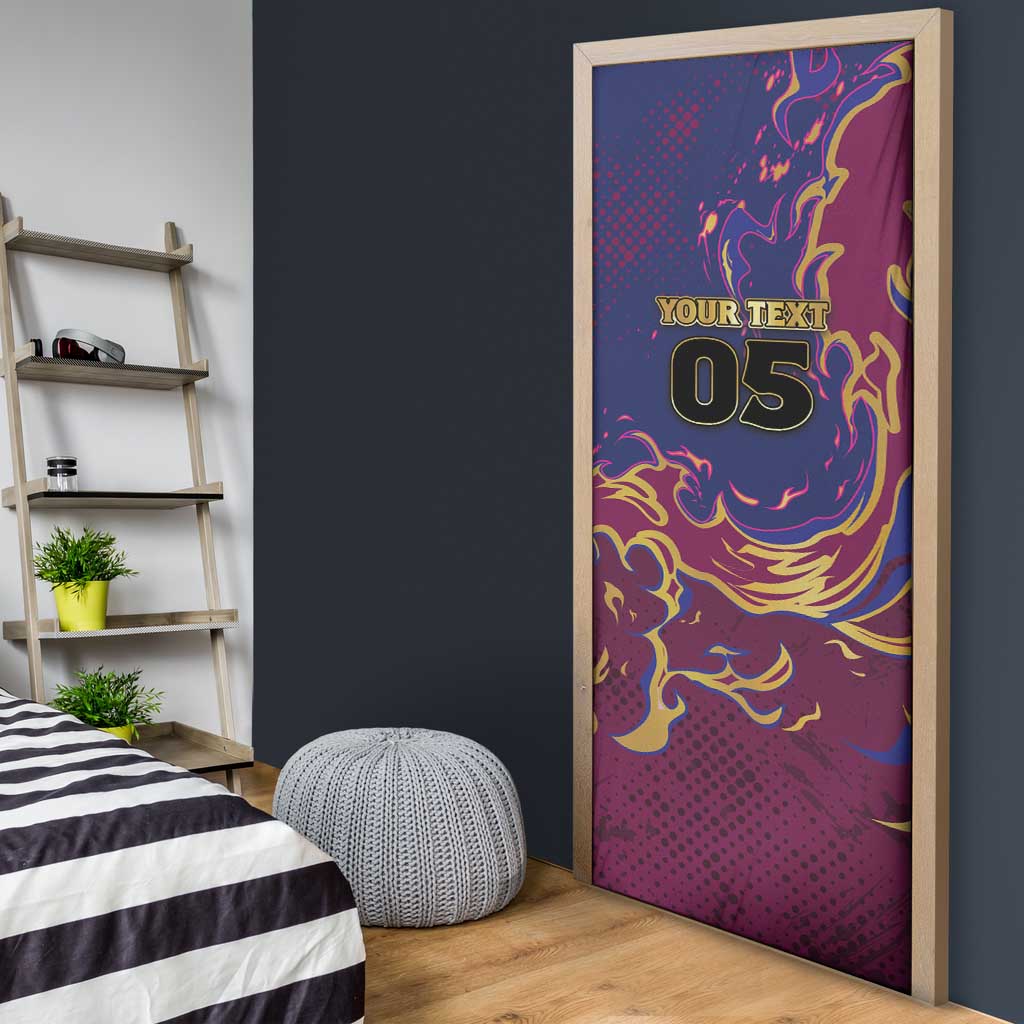 Custom Brisbane Maroon Door Cover Lions Blazing Fire