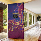 Custom Brisbane Maroon Door Cover Lions Blazing Fire