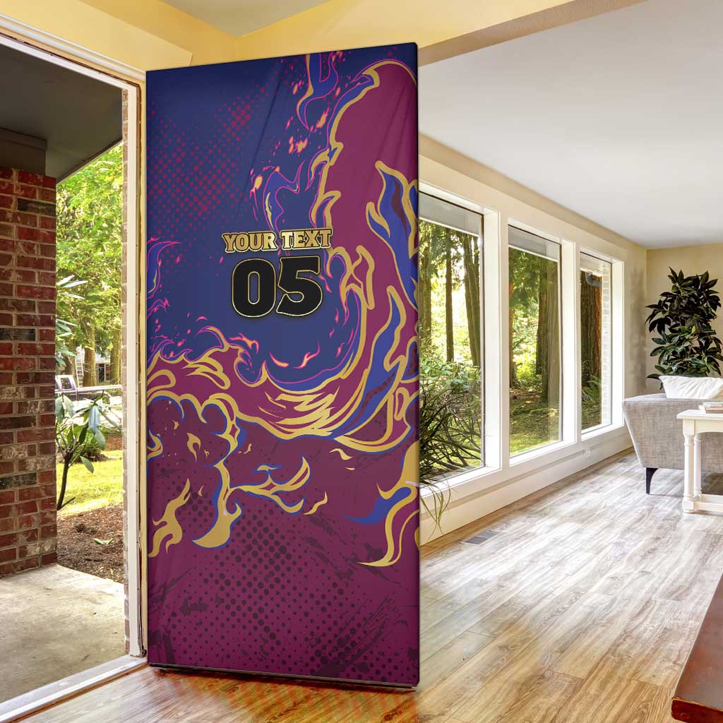 Custom Brisbane Maroon Door Cover Lions Blazing Fire