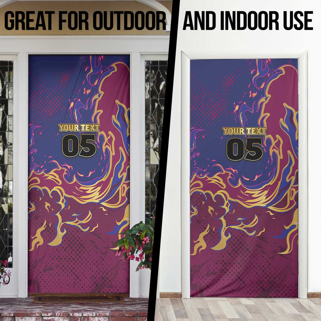 Custom Brisbane Maroon Door Cover Lions Blazing Fire