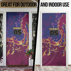 Custom Brisbane Maroon Door Cover Lions Blazing Fire