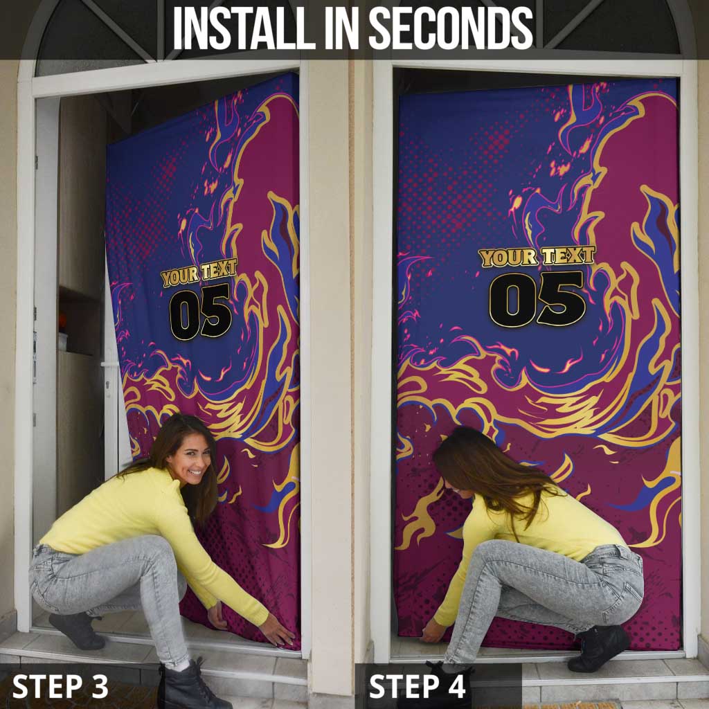 Custom Brisbane Maroon Door Cover Lions Blazing Fire