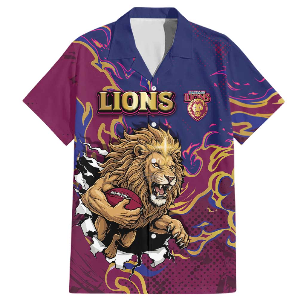 Custom Brisbane Maroon Family Matching Long Sleeve Bodycon Dress and Hawaiian Shirt Lions Blazing Fire