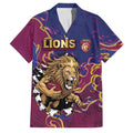 Custom Brisbane Maroon Family Matching Long Sleeve Bodycon Dress and Hawaiian Shirt Lions Blazing Fire