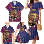 Custom Brisbane Maroon Family Matching Mermaid Dress and Hawaiian Shirt Lions Blazing Fire