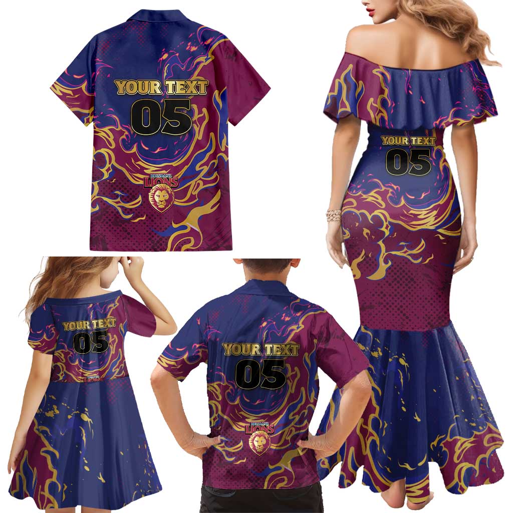 Custom Brisbane Maroon Family Matching Mermaid Dress and Hawaiian Shirt Lions Blazing Fire