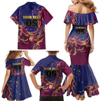 Custom Brisbane Maroon Family Matching Mermaid Dress and Hawaiian Shirt Lions Blazing Fire