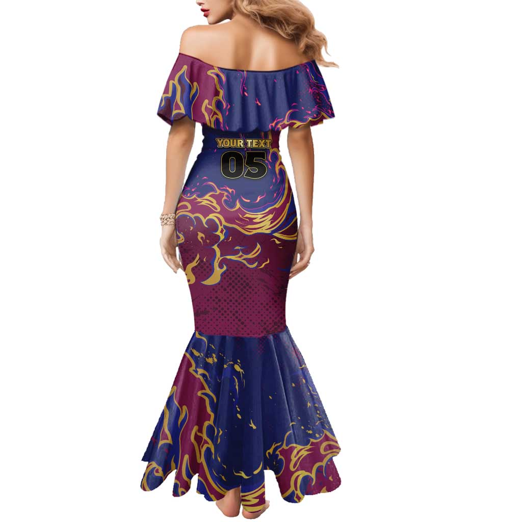 Custom Brisbane Maroon Family Matching Mermaid Dress and Hawaiian Shirt Lions Blazing Fire