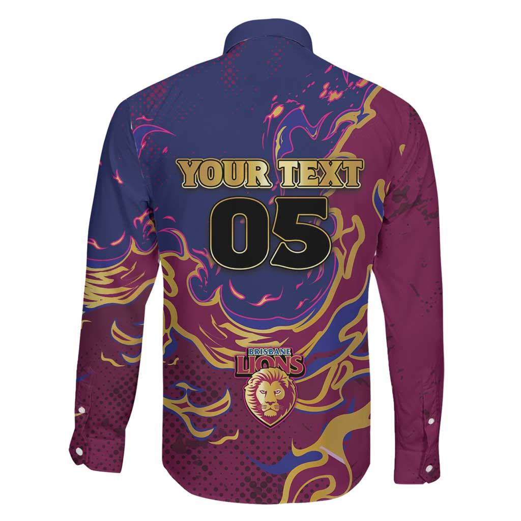 Custom Brisbane Maroon Family Matching Off The Shoulder Long Sleeve Dress and Hawaiian Shirt Lions Blazing Fire