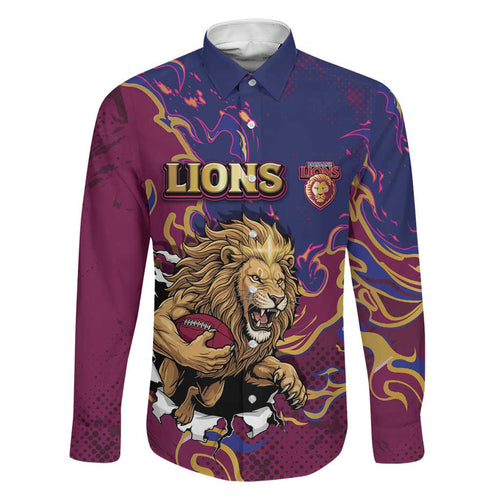 Custom Brisbane Maroon Family Matching Off Shoulder Maxi Dress and Hawaiian Shirt Lions Blazing Fire