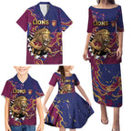 Custom Brisbane Maroon Family Matching Puletasi and Hawaiian Shirt Lions Blazing Fire