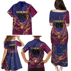 Custom Brisbane Maroon Family Matching Puletasi and Hawaiian Shirt Lions Blazing Fire