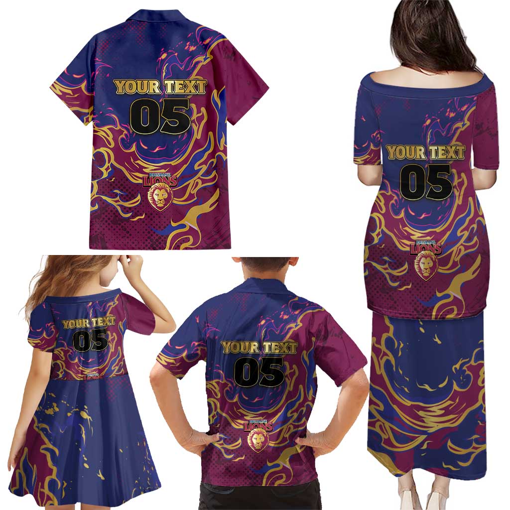 Custom Brisbane Maroon Family Matching Puletasi and Hawaiian Shirt Lions Blazing Fire