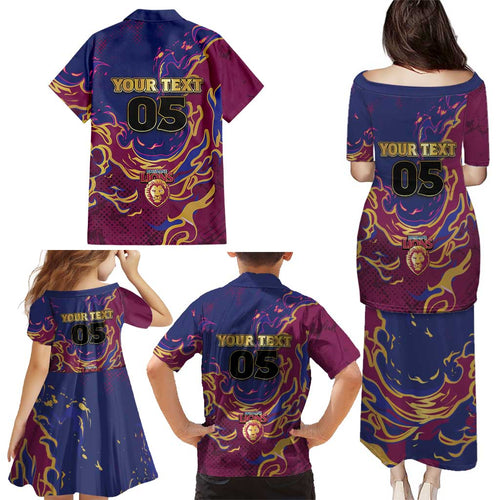 Custom Brisbane Maroon Family Matching Puletasi and Hawaiian Shirt Lions Blazing Fire