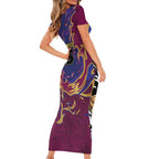 Custom Brisbane Maroon Family Matching Short Sleeve Bodycon Dress and Hawaiian Shirt Lions Blazing Fire