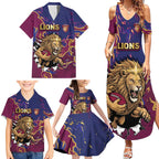 Custom Brisbane Maroon Family Matching Summer Maxi Dress and Hawaiian Shirt Lions Blazing Fire