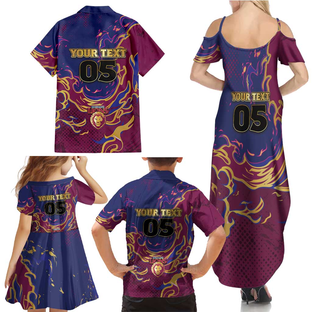 Custom Brisbane Maroon Family Matching Summer Maxi Dress and Hawaiian Shirt Lions Blazing Fire
