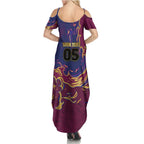 Custom Brisbane Maroon Family Matching Summer Maxi Dress and Hawaiian Shirt Lions Blazing Fire