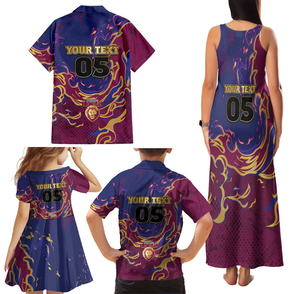 Custom Brisbane Maroon Family Matching Tank Maxi Dress and Hawaiian Shirt Lions Blazing Fire