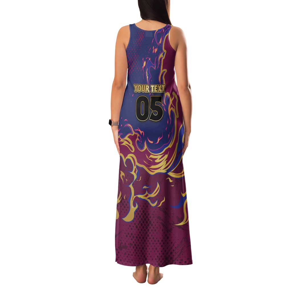 Custom Brisbane Maroon Family Matching Tank Maxi Dress and Hawaiian Shirt Lions Blazing Fire