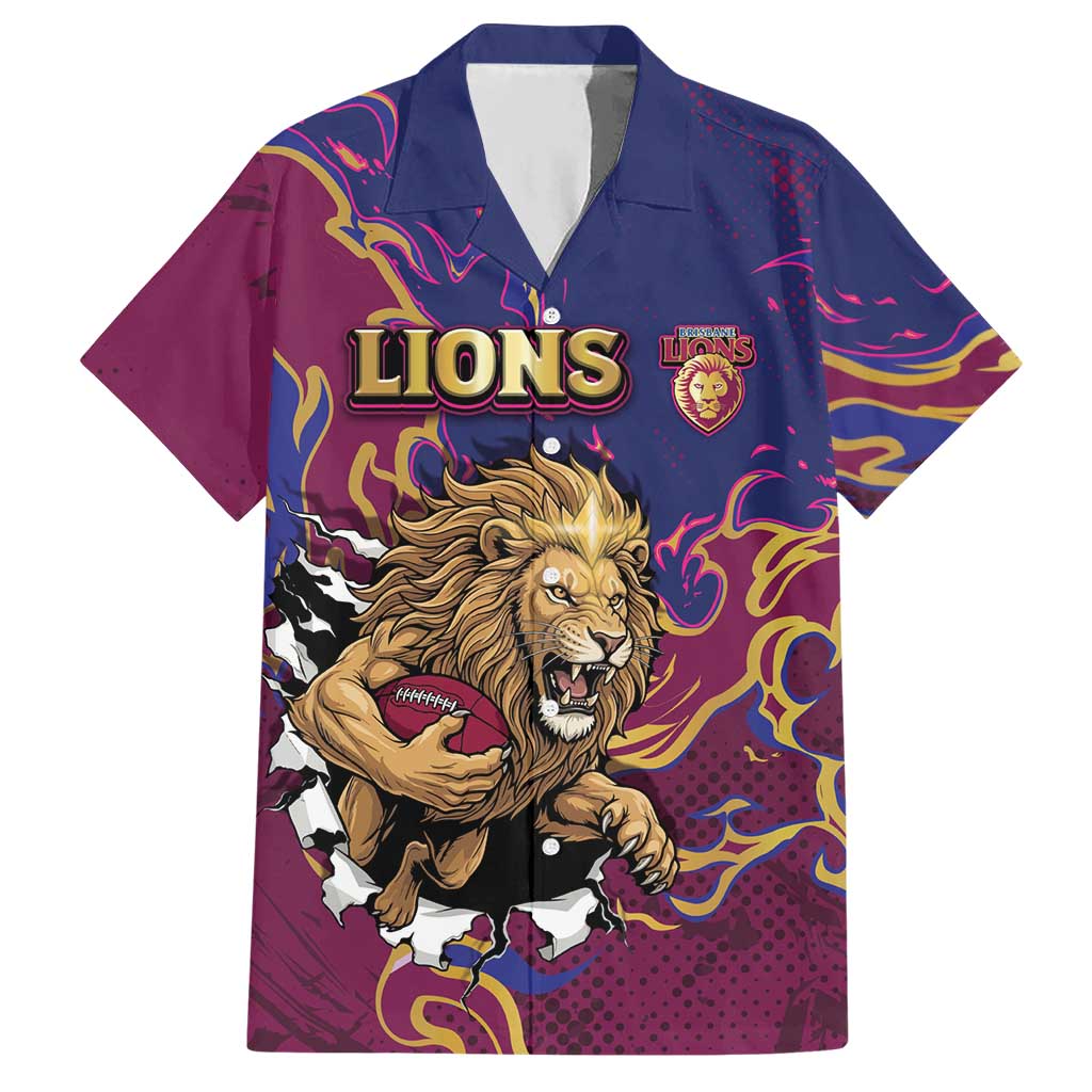 Custom Brisbane Maroon Hawaiian Shirt Lions Blazing Fire