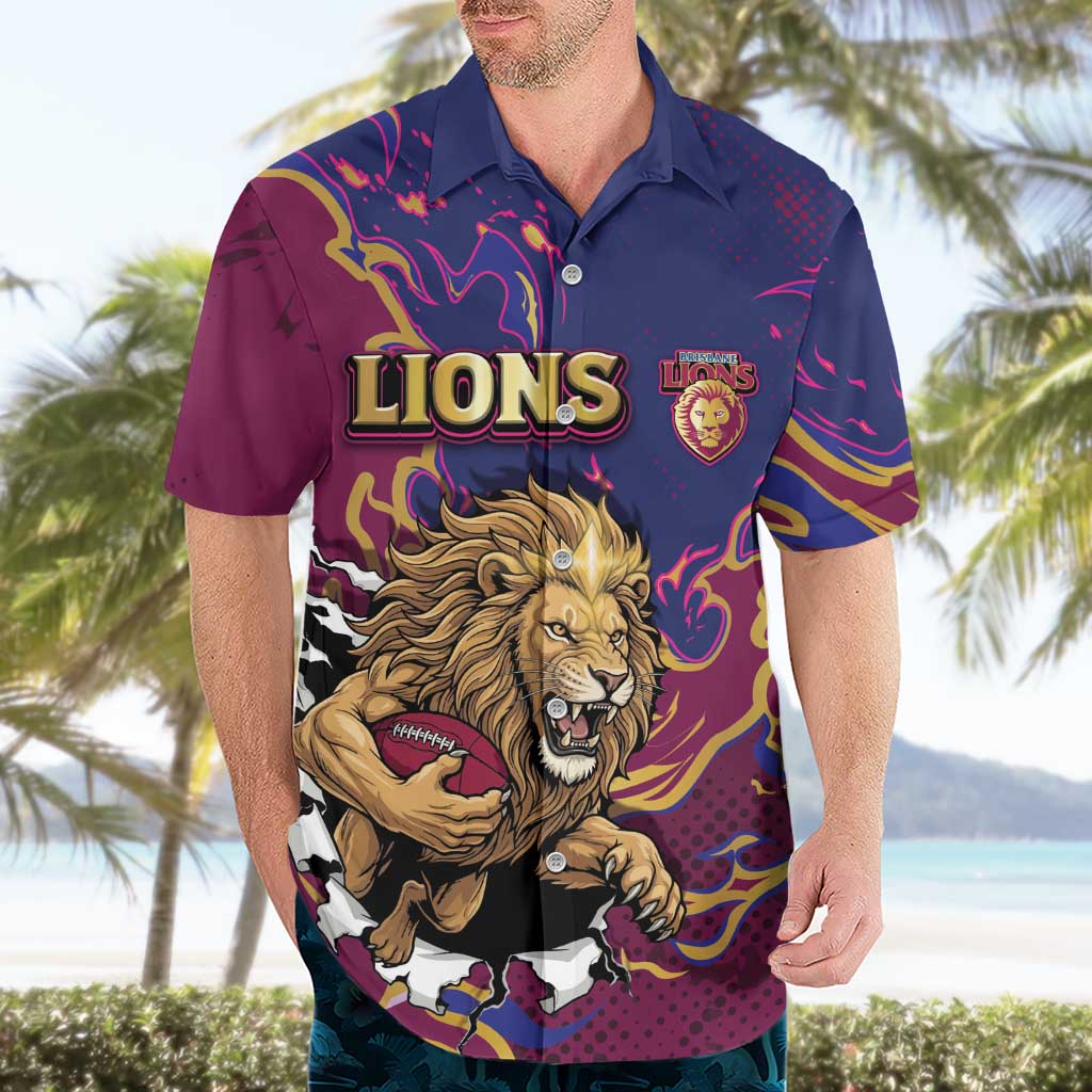 Custom Brisbane Maroon Hawaiian Shirt Lions Blazing Fire