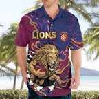 Custom Brisbane Maroon Hawaiian Shirt Lions Blazing Fire