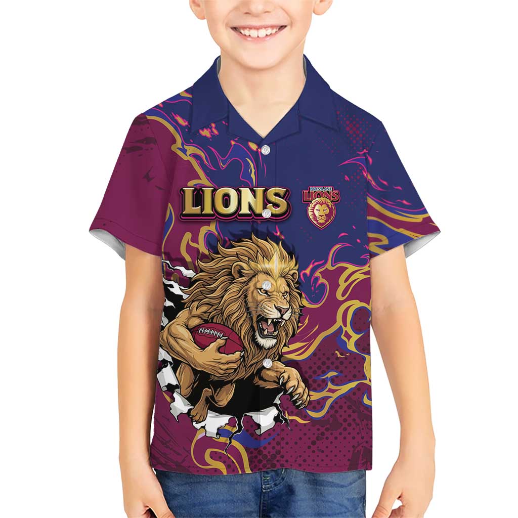 Custom Brisbane Maroon Hawaiian Shirt Lions Blazing Fire