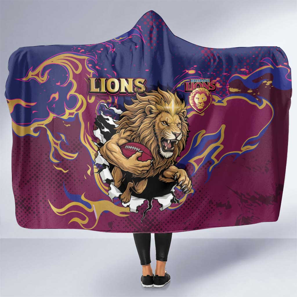Brisbane Maroon Hooded Blanket Lions Blazing Fire