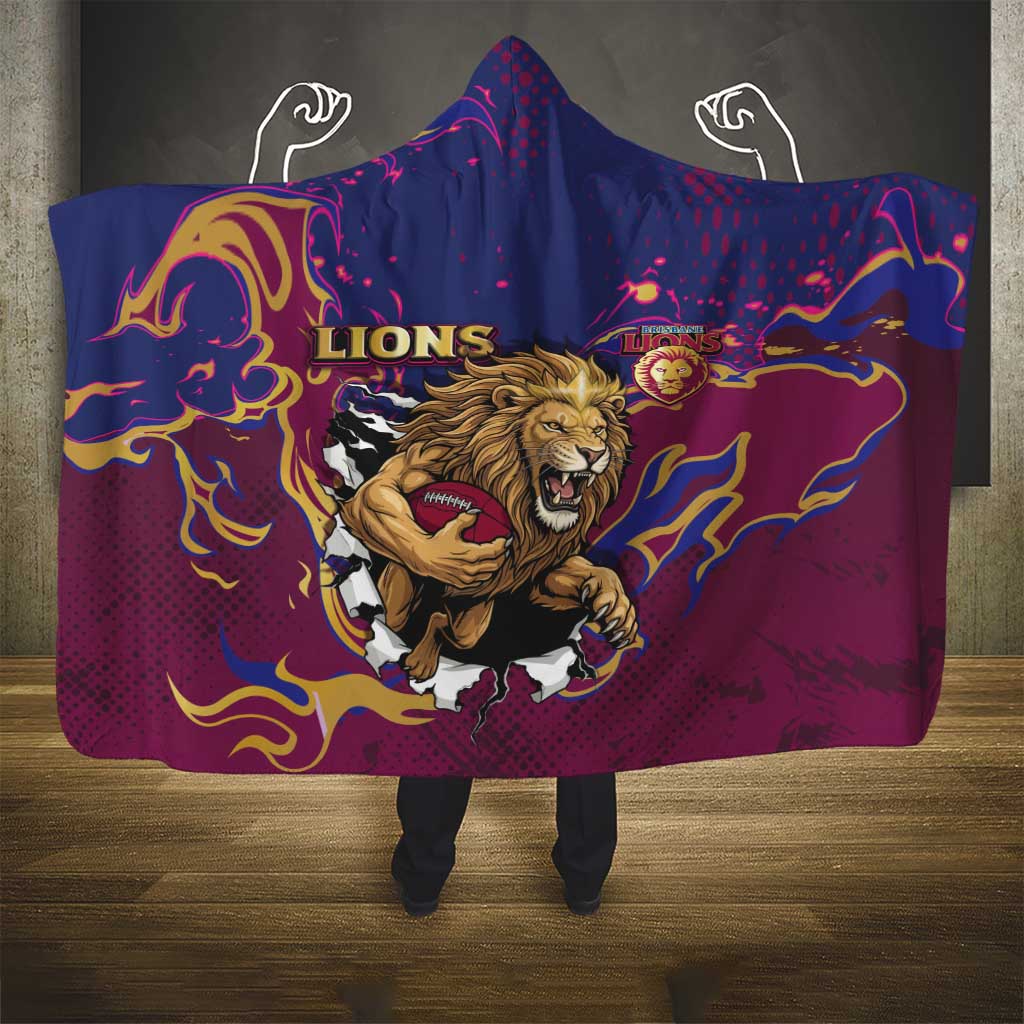 Brisbane Maroon Hooded Blanket Lions Blazing Fire
