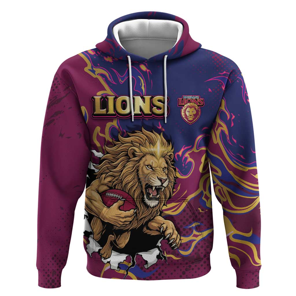 Custom Brisbane Maroon Hoodie Lions Blazing Fire