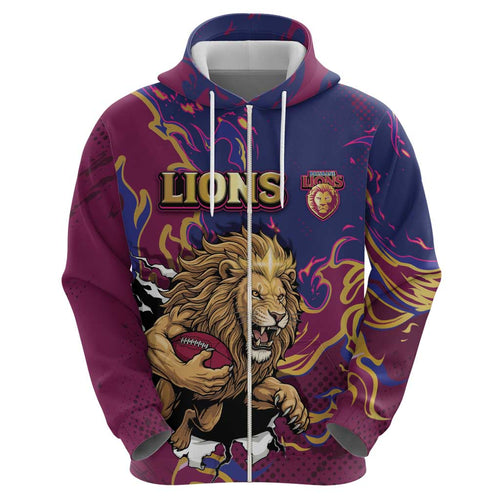 Custom Brisbane Maroon Hoodie Lions Blazing Fire