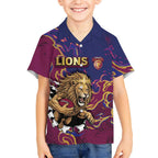 Custom Brisbane Maroon Kid Hawaiian Shirt Lions Blazing Fire