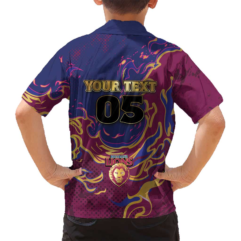 Custom Brisbane Maroon Kid Hawaiian Shirt Lions Blazing Fire