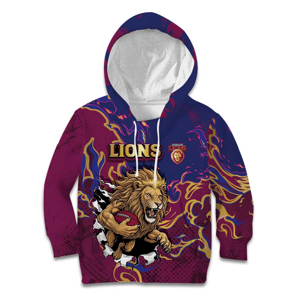 Custom Brisbane Maroon Kid Hoodie Lions Blazing Fire