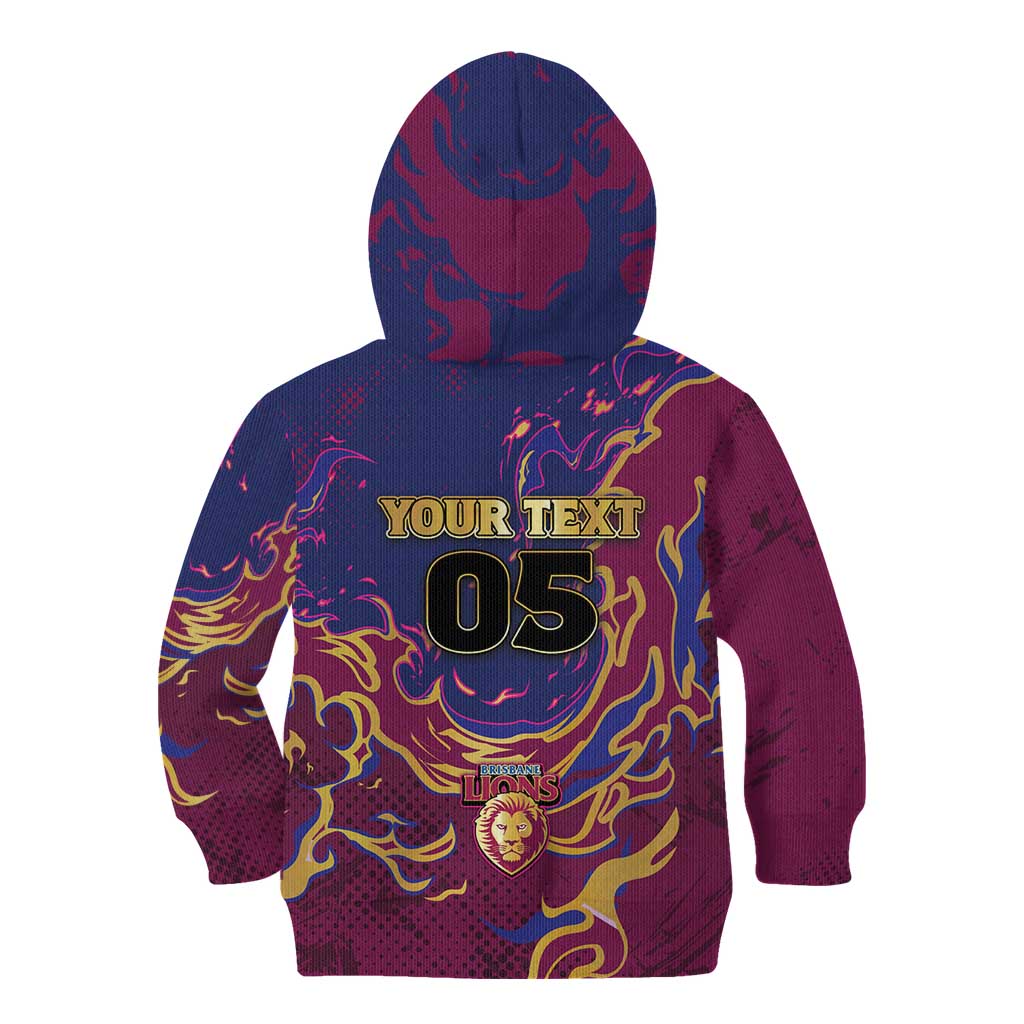 Custom Brisbane Maroon Kid Hoodie Lions Blazing Fire