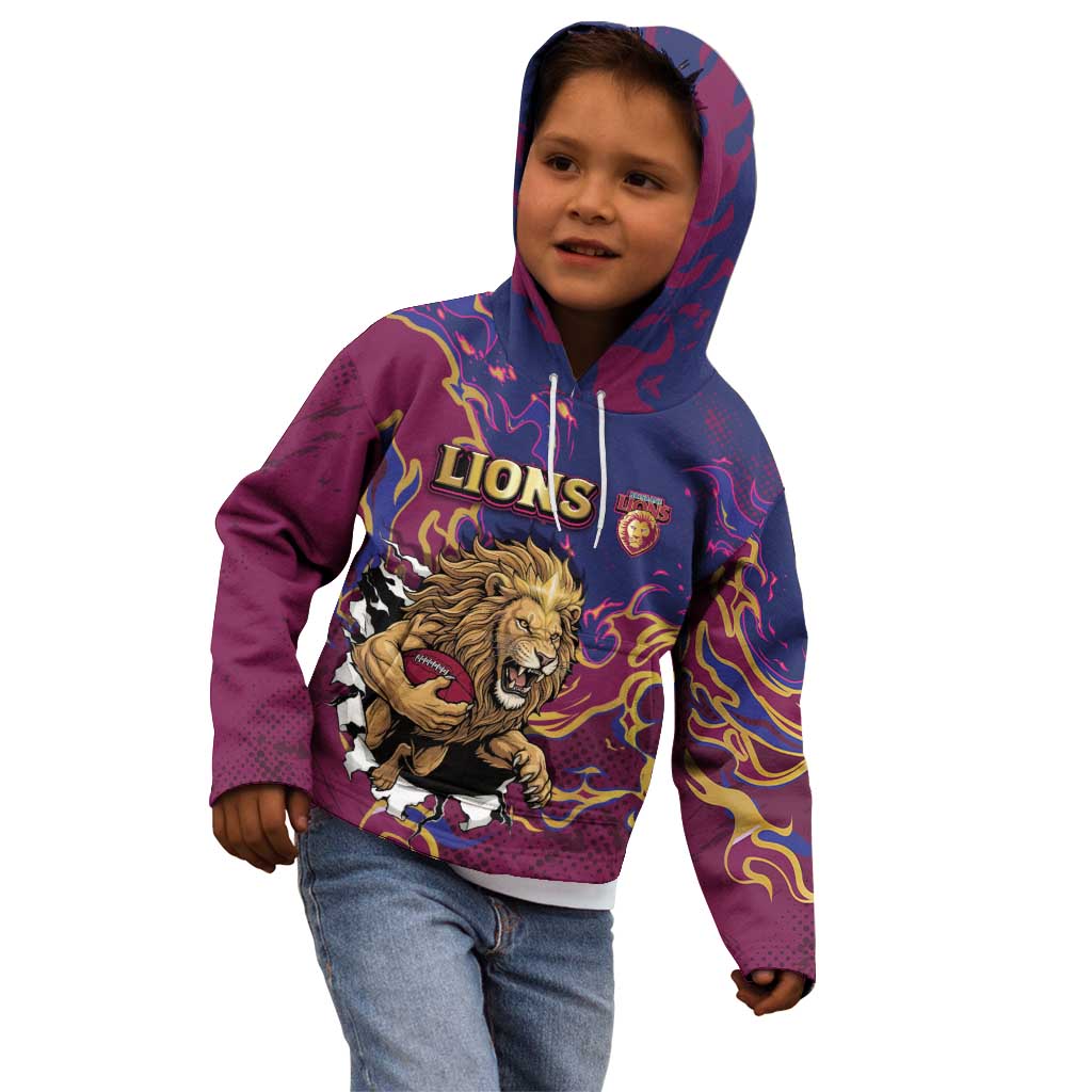 Custom Brisbane Maroon Kid Hoodie Lions Blazing Fire