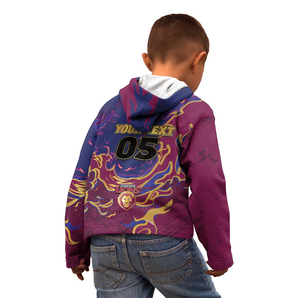 Custom Brisbane Maroon Kid Hoodie Lions Blazing Fire