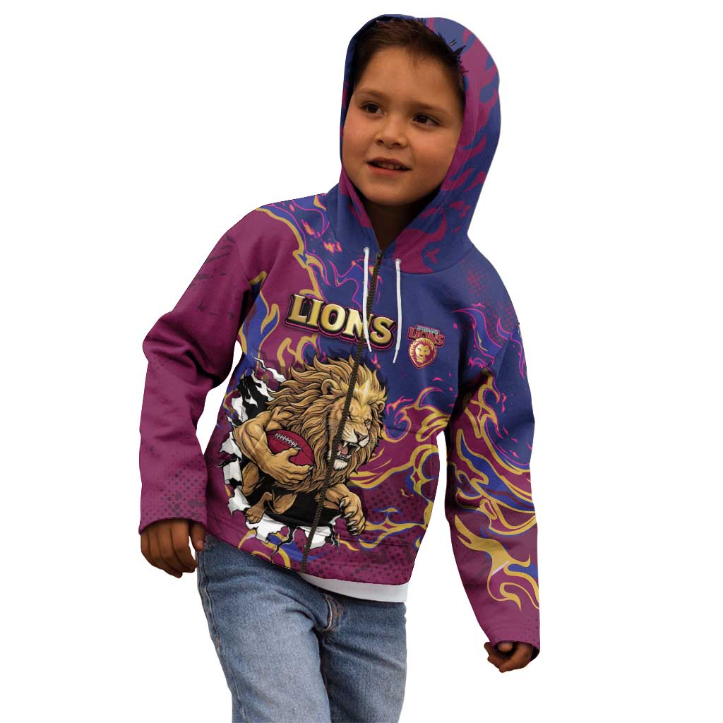 Custom Brisbane Maroon Kid Hoodie Lions Blazing Fire