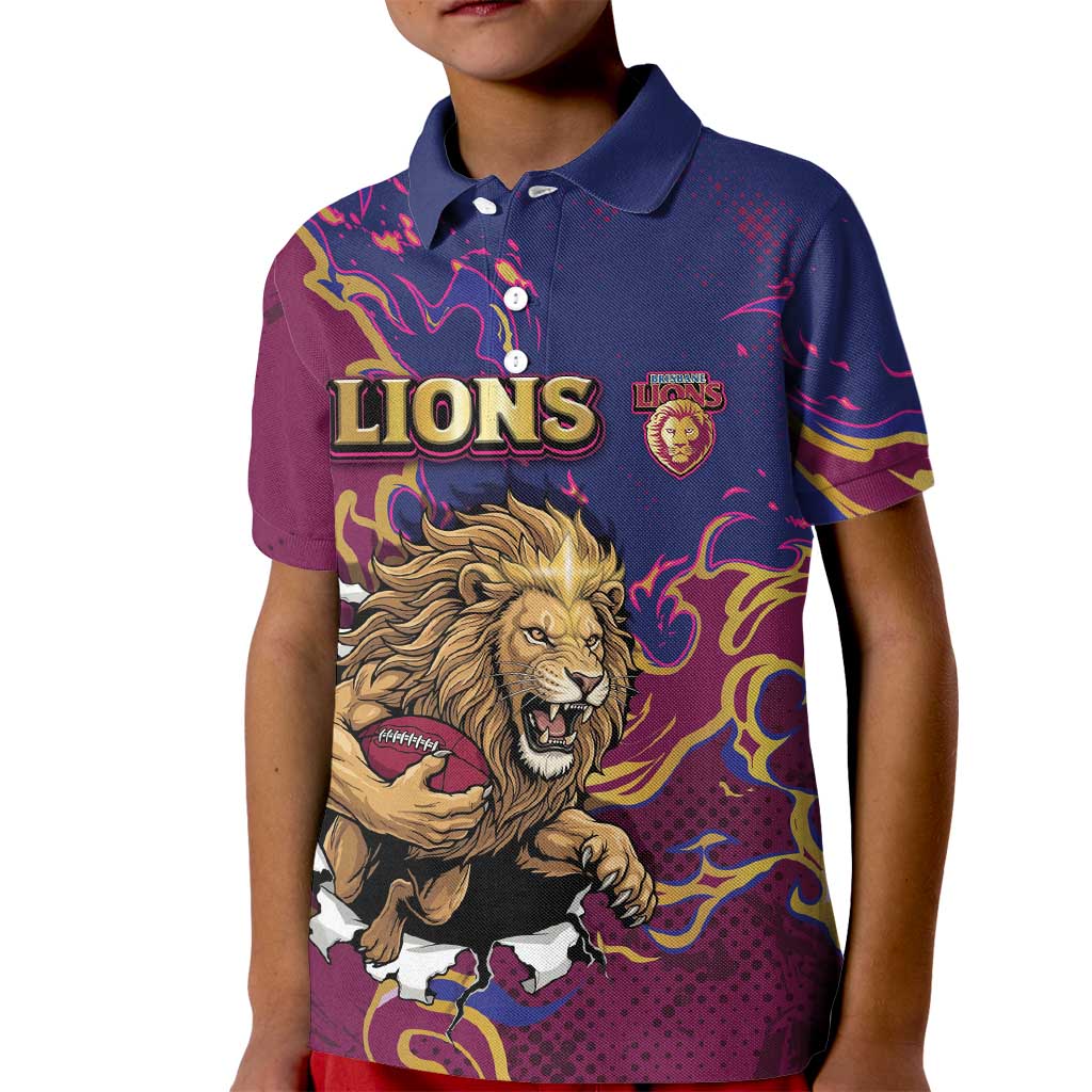 Custom Brisbane Maroon Kid Polo Shirt Lions Blazing Fire