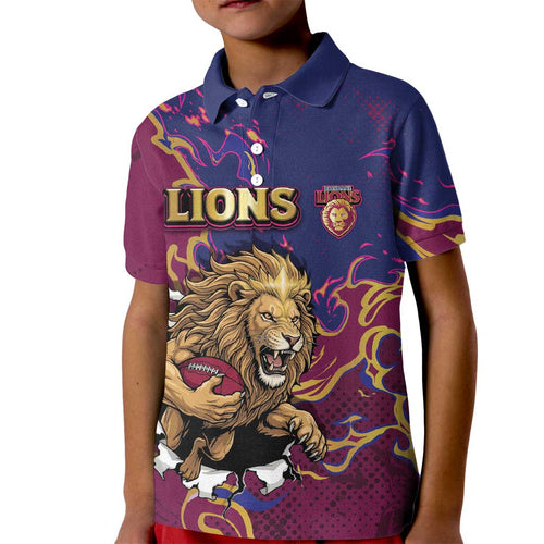 Custom Brisbane Maroon Kid Polo Shirt Lions Blazing Fire