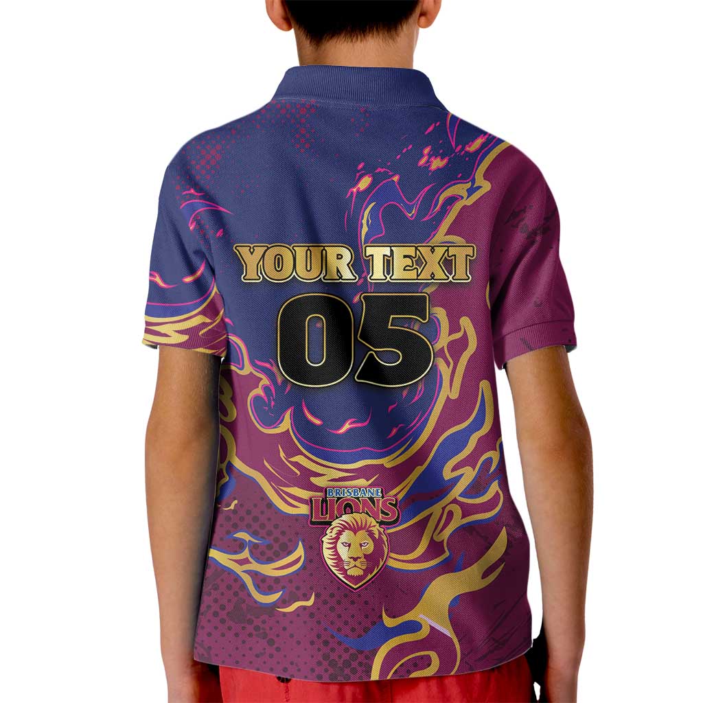 Custom Brisbane Maroon Kid Polo Shirt Lions Blazing Fire