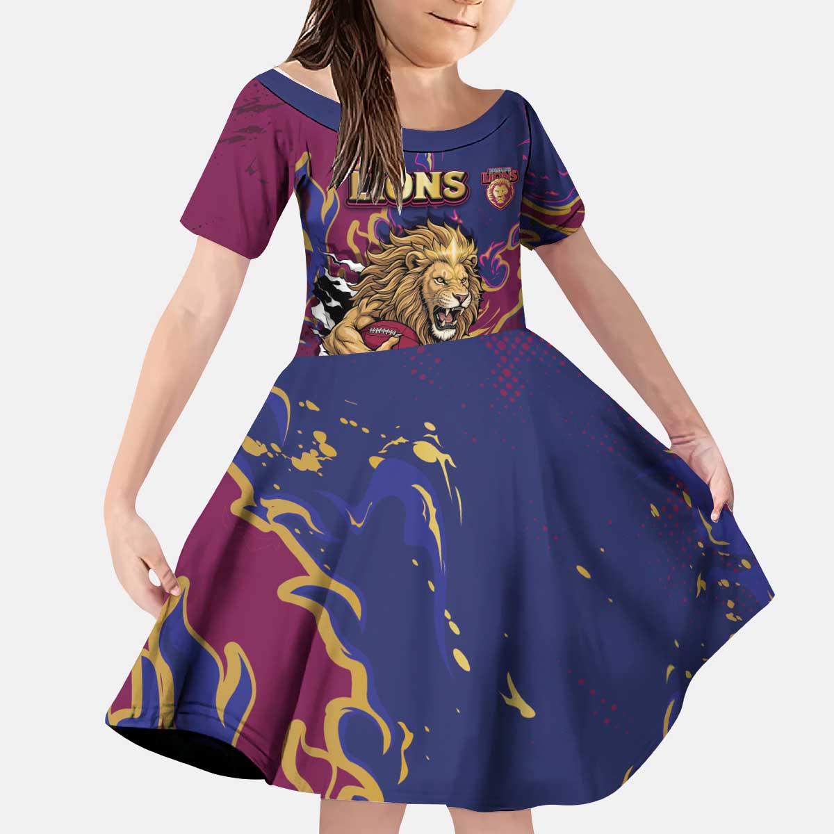 Custom Brisbane Maroon Kid Short Sleeve Dress Lions Blazing Fire