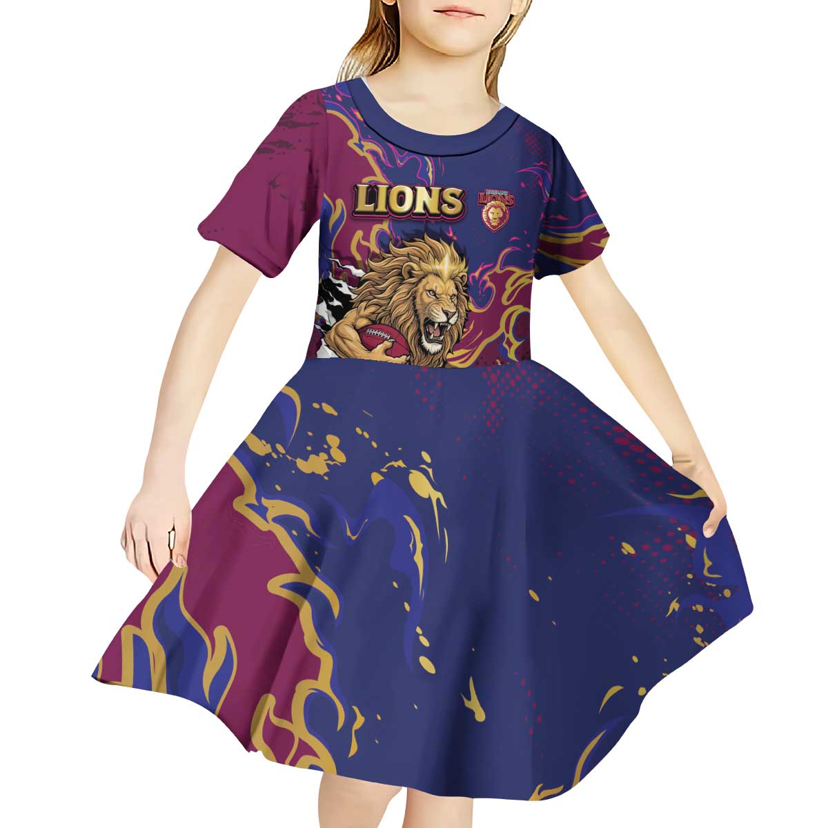 Custom Brisbane Maroon Kid Short Sleeve Dress Lions Blazing Fire
