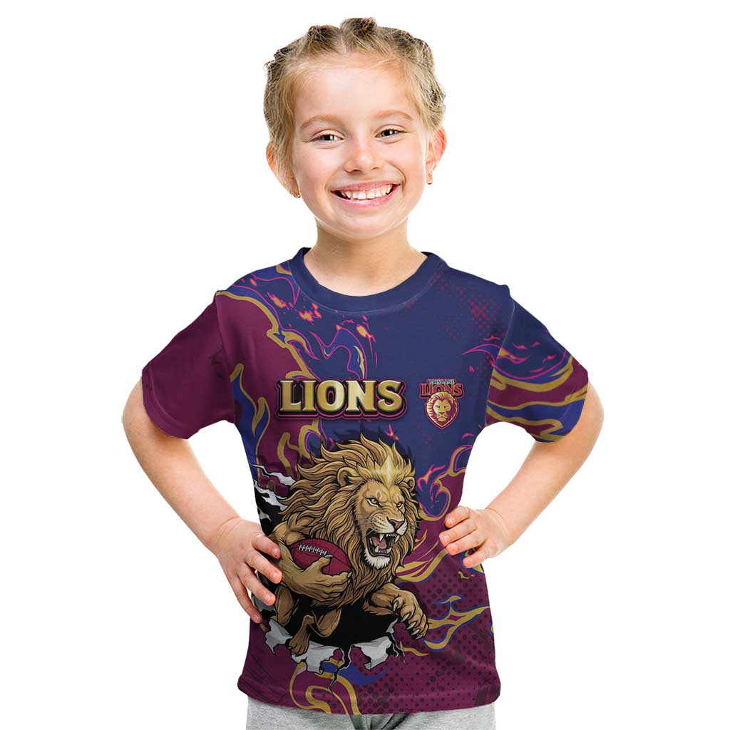 Custom Brisbane Maroon Kid T Shirt Lions Blazing Fire